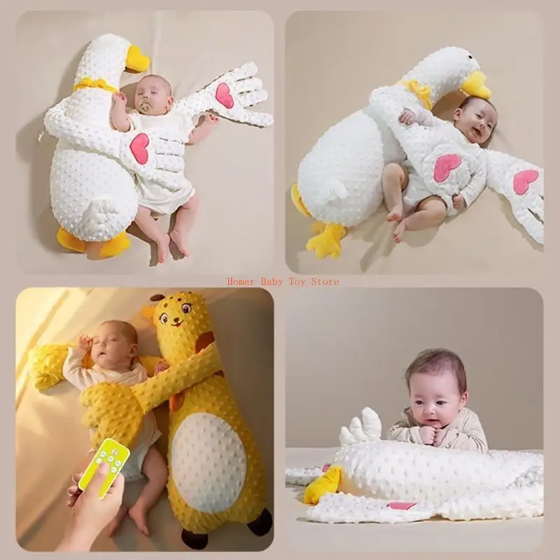 J0PF Infant Soothing Pillow Toy Lovely Cartoon Sleep Aid with/without Gentle Hand Beating and Music for Newborns and Baby