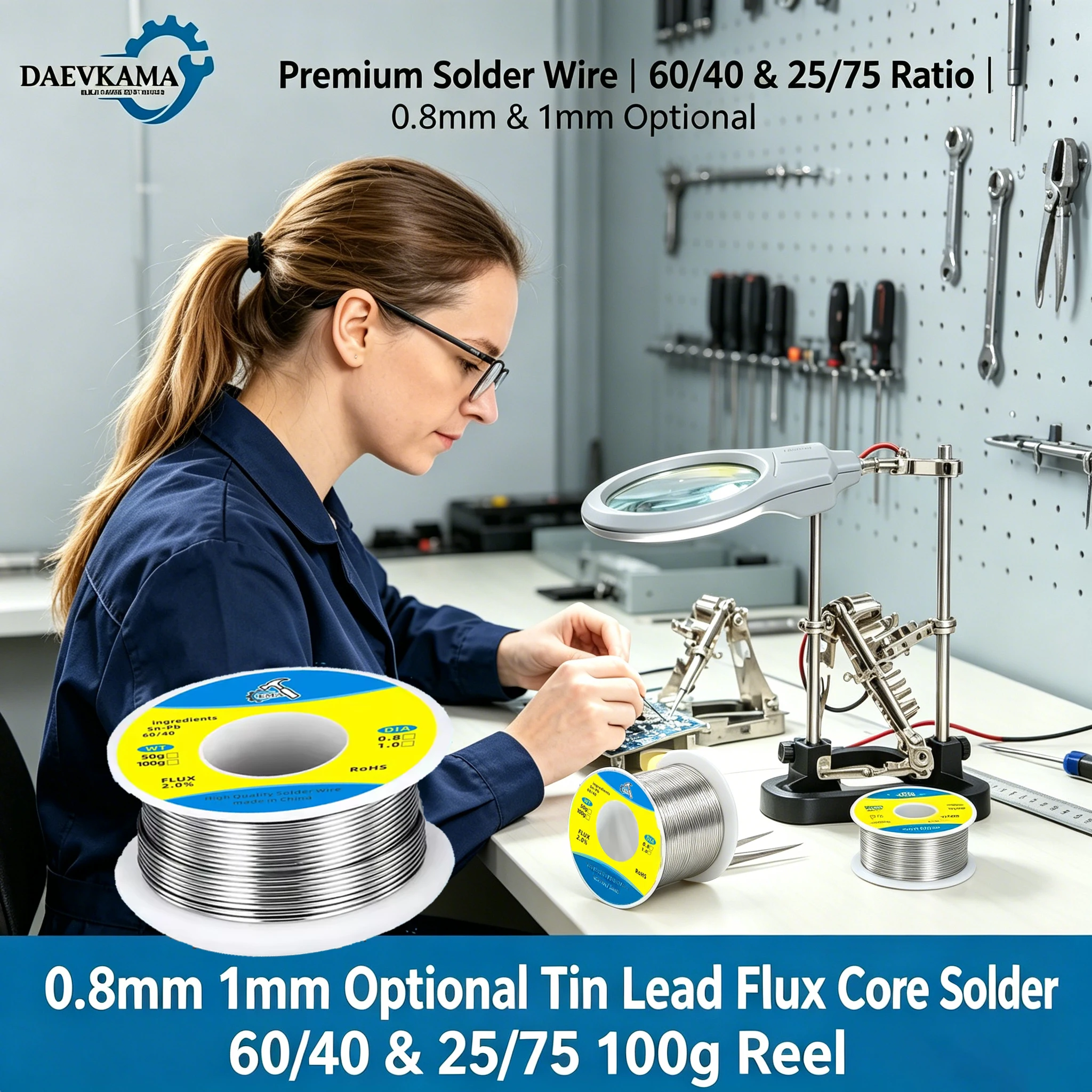 Image of 0,8mm/1mm Zinn-Blei Flussmittel-Lötdraht 60/40 25/75 100g Spule für Elektronik-Lötarbeiten Labor DIY Haushaltswerkzeug