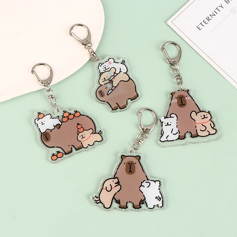 Cute Capybara Acrylic Keychain Schoolbag Ornaments Cartoon Keychain Pendant Charm Keyring Gift