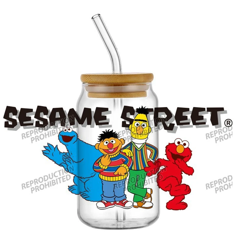 

Hot Selling Animated Sitcom Sesame Street 3D Sticker Decals UV DTF For 16oz Libbey Glass Cup Mug Coffee Car Wrap DIY