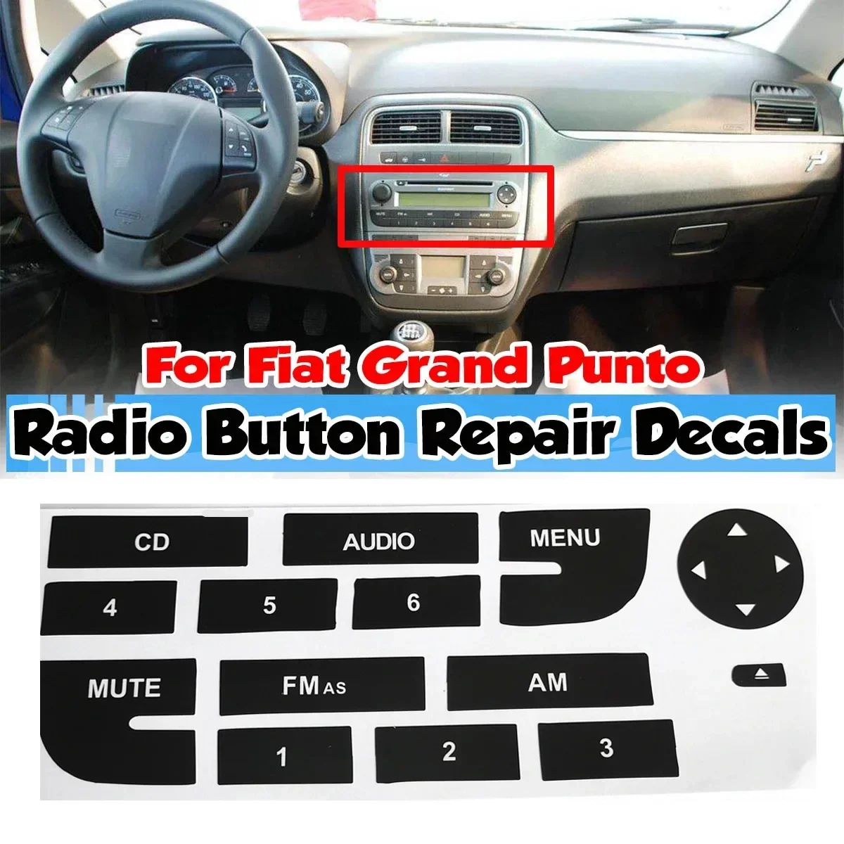 Car Interior CD Radio Stereo Worn Peeling Button Repair Sticker Decals Kit Car Stickers For Fiat Grand Punto Auto Accessories