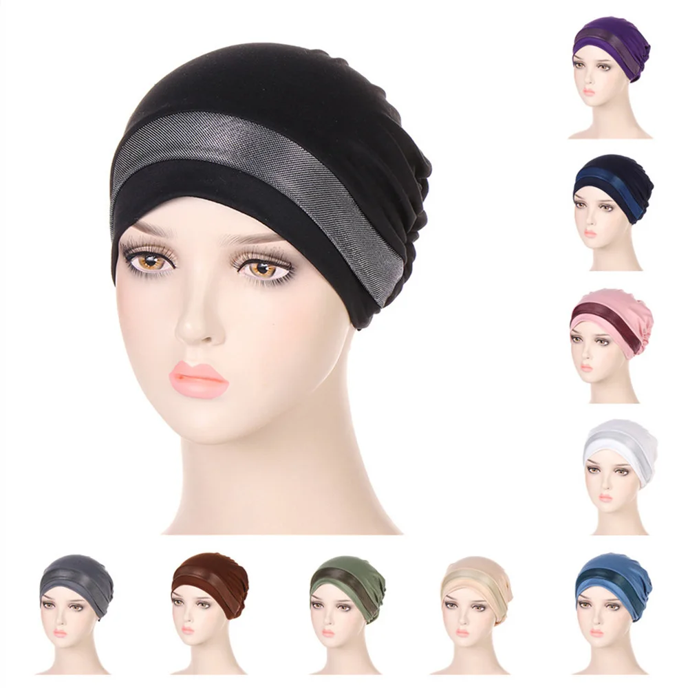 

New Glitter Chemo Cap Women Muslim Inner Hijab Turban Underscarf Head Scarf Wrap Hair Loss Cover Hat Bonnet Headwear Skullies