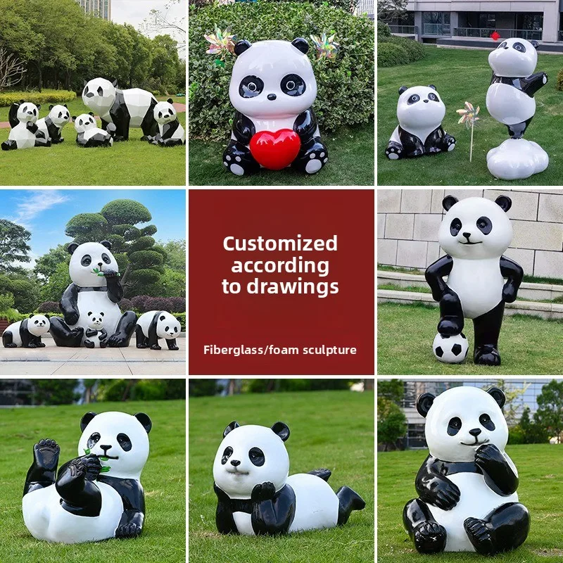 Fiberglass Cartoon Sculpture Custom Panda Doll Climbing Wall Landscape Kindergarten Garden Lawn Art Sculpture Ornament