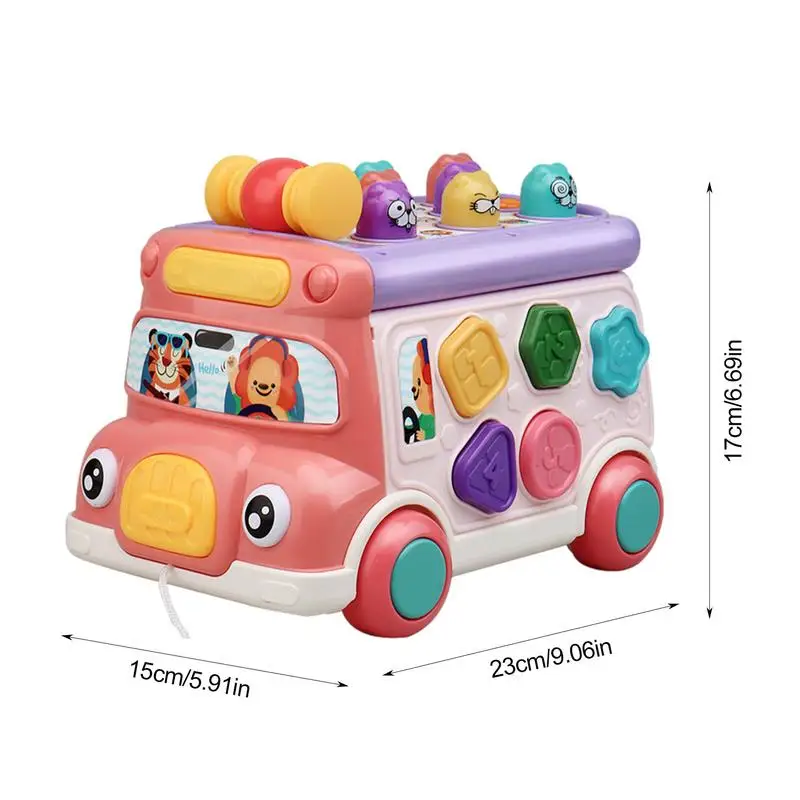 Baby Bus Toy Noise Maker Learning Educational Musical Toys Rack-A-Mole Shape Blocks Sorting Game for Toddler Gift for Newborn