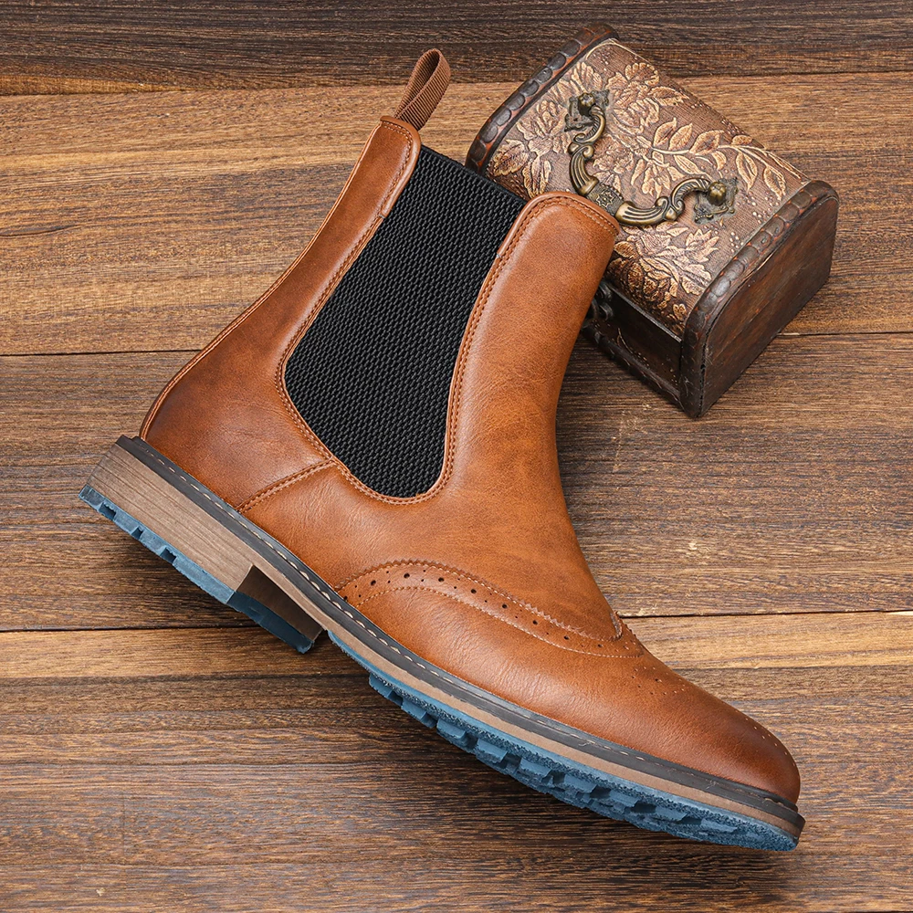 Chelsea Boots For Man Elastic Side Panels Men's Boots Smart Casual Men Boots Rear Pull Tabs Contrast Edge Stitching