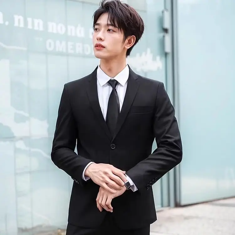 Men's Slim Fit 2 Piece Business Suit Set Formal Blazer Trousers for Graduation Wedding Guest Groomsmen Office Work Uniform