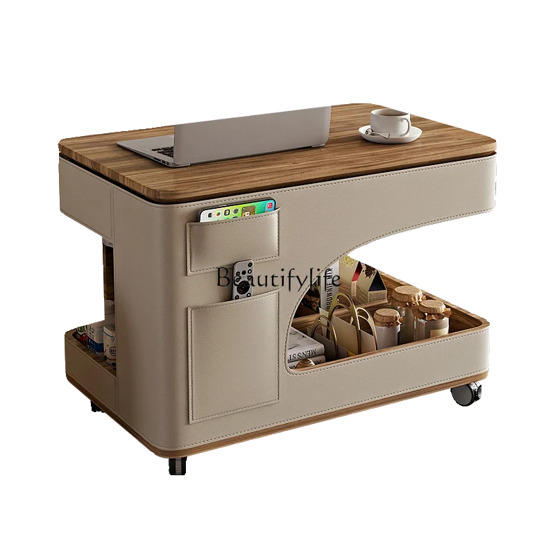 

Movable solid wood small coffee table modern simple small apartment living room trolley