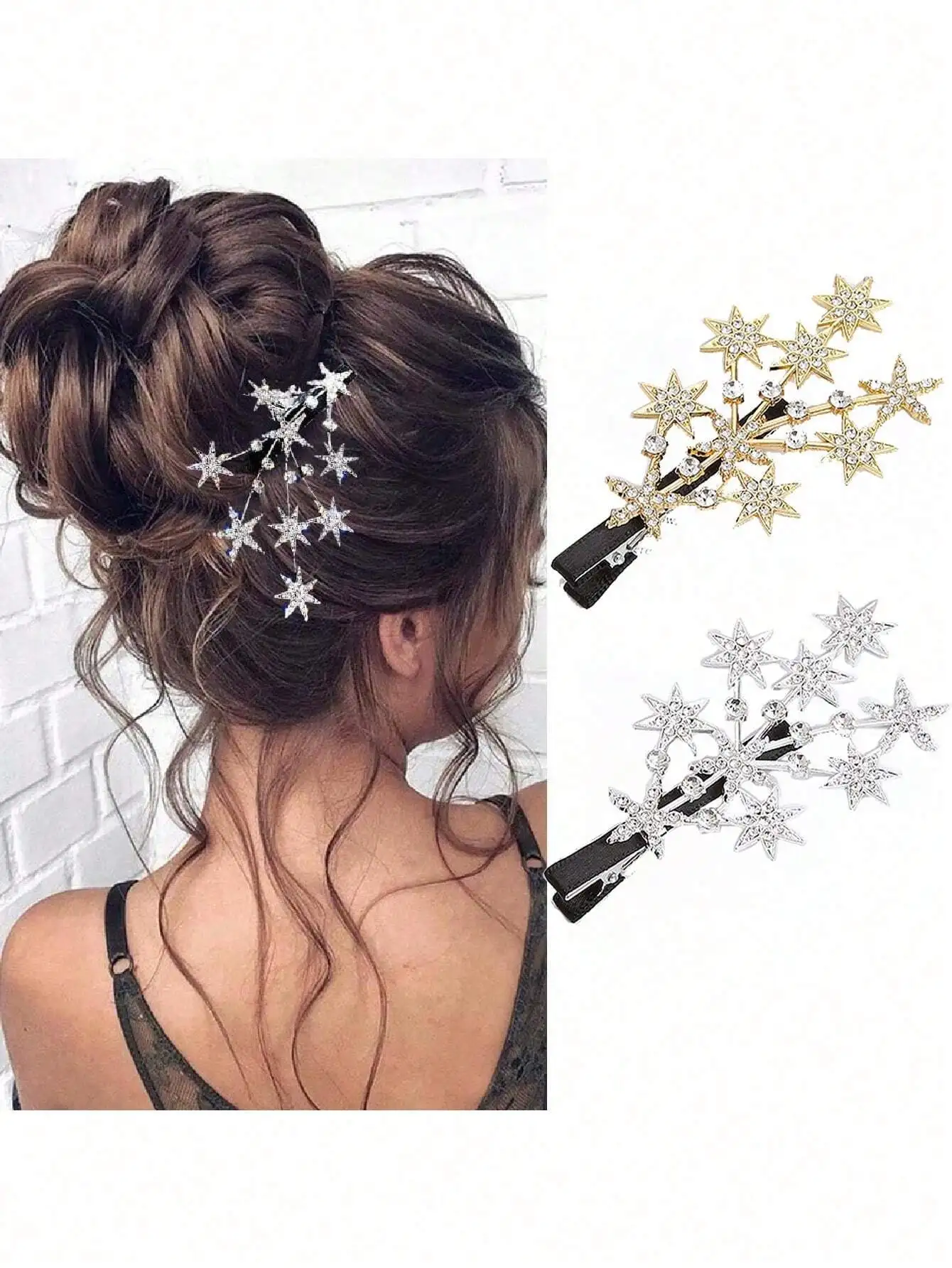 

2Pcs Five-Pointed Hollow Star Hair Clips Rhinestone Star Hairpin Silver Metal Hair Barrettes Elegant Geometric Hair Pins Fashion Hair Barrettes Accessories For Women Girls, Gold Head Piece Claw Clips, School Stuff, Hair Accessories