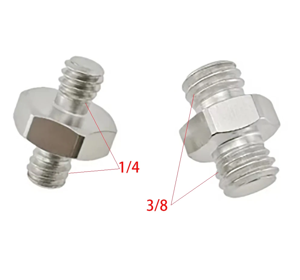 2 قطعة مسدس 1/4 "ذكر إلى 1/4" ذكر و 3/8 "ذكر إلى 3/8" ذكر محول ذكر مزدوج للكاميرا/حامل ثلاثي القوائم