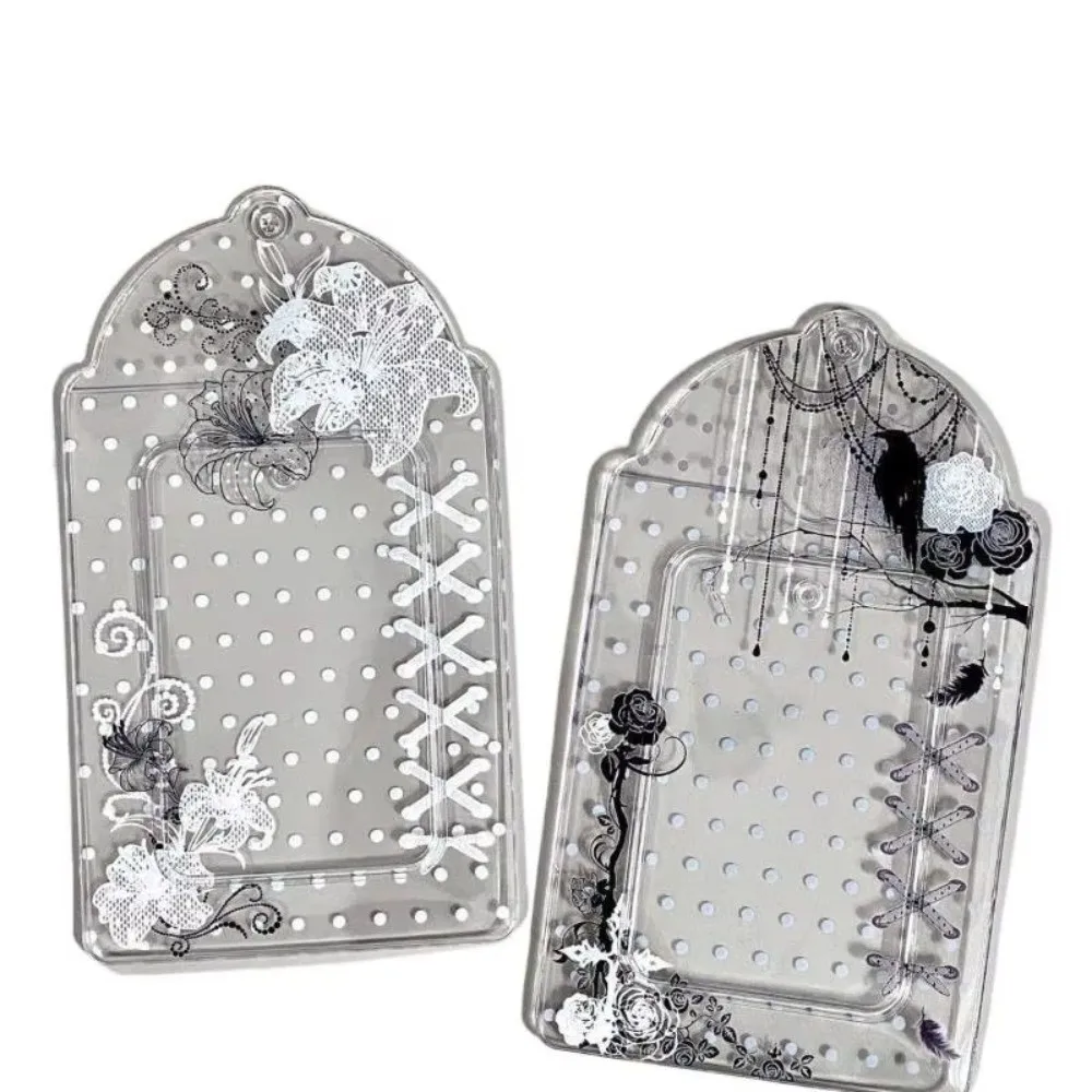 New PVC Sleeve Photocard Holder Polka Dot Floral Transparent Card Display Pouch Hanging Hole ID Protector Gifts