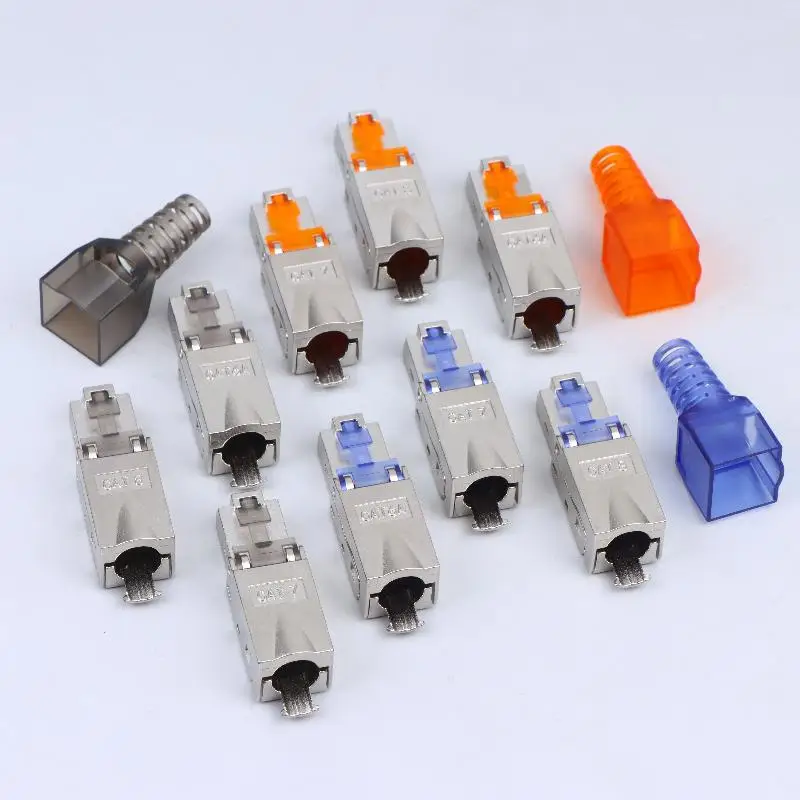 【C】1Pc RJ45 Cat8 Cat7 Cat6a Connectors Tool-Free Zinc Alloy Shielded Ethernet Termination Plugs For 23AWG SFTP Cables