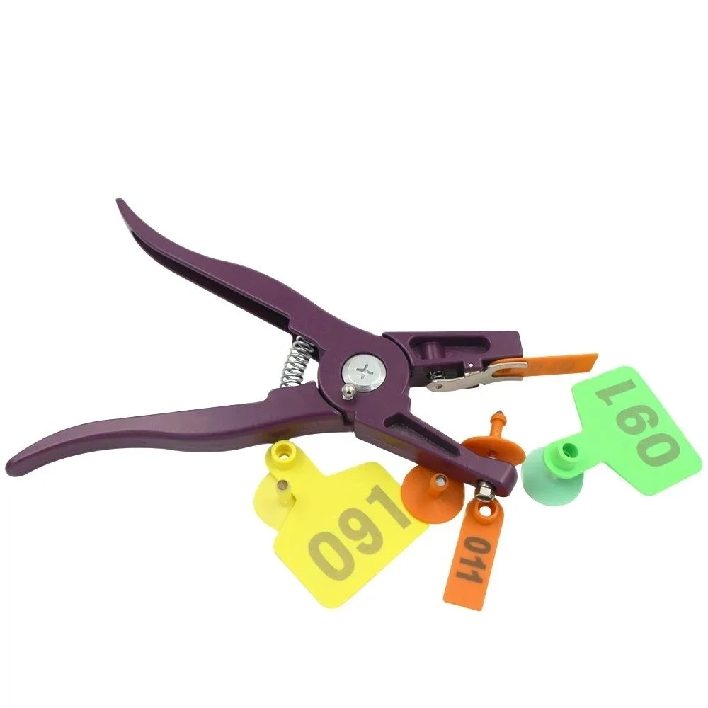 1Pcs Livestock Ear Tag Pliers With Ear Tag Needle Purple Metal Animal Ear Thorn Tongs Swine Cow Sheep Rabbit Identification Tool