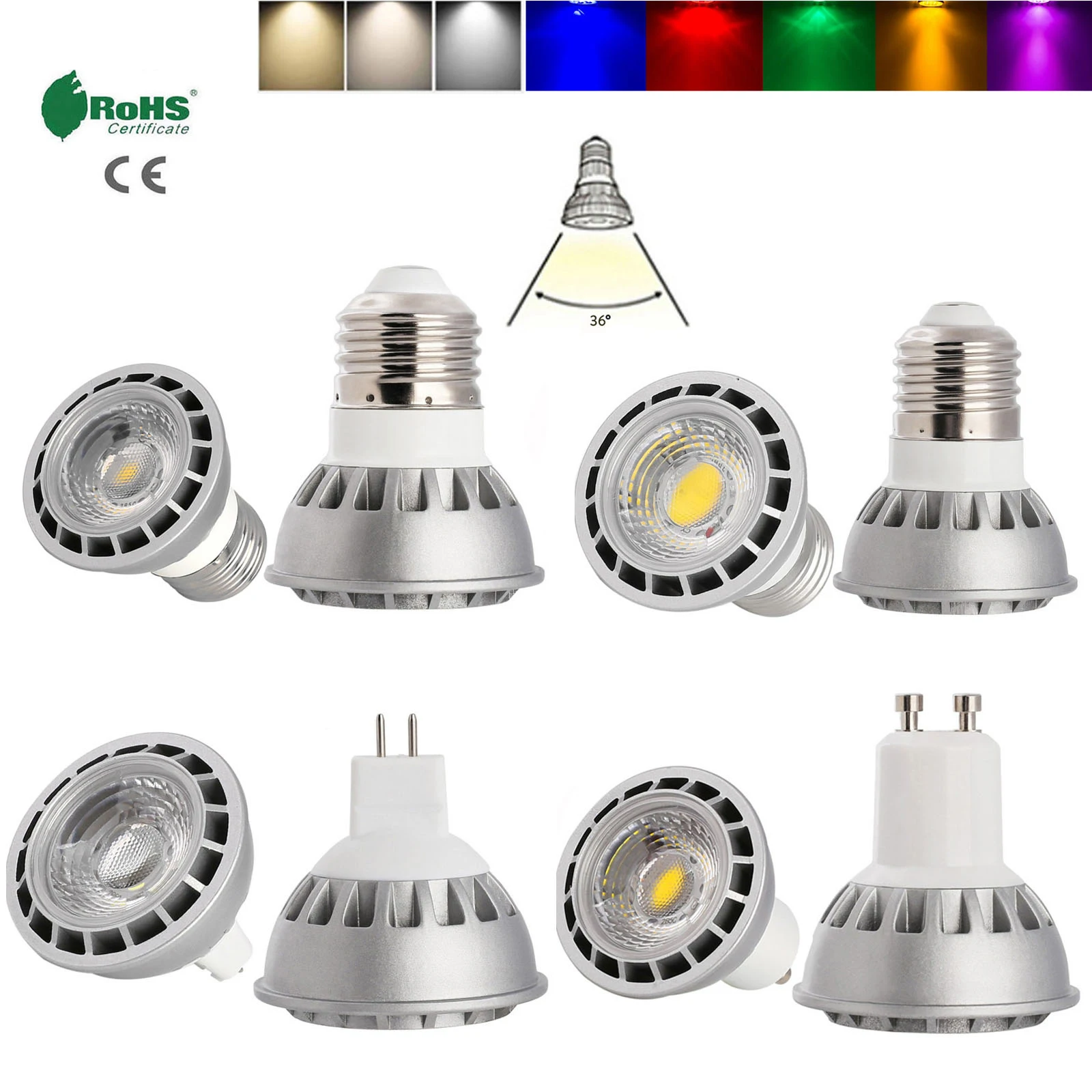 

New Arrivel GU10 COB 5W E27 E14 E12 B22 GU5.3 LED Bulbs Spotlight spot light led Bulb Lampada CE / RoHS Warm / Cool White Red