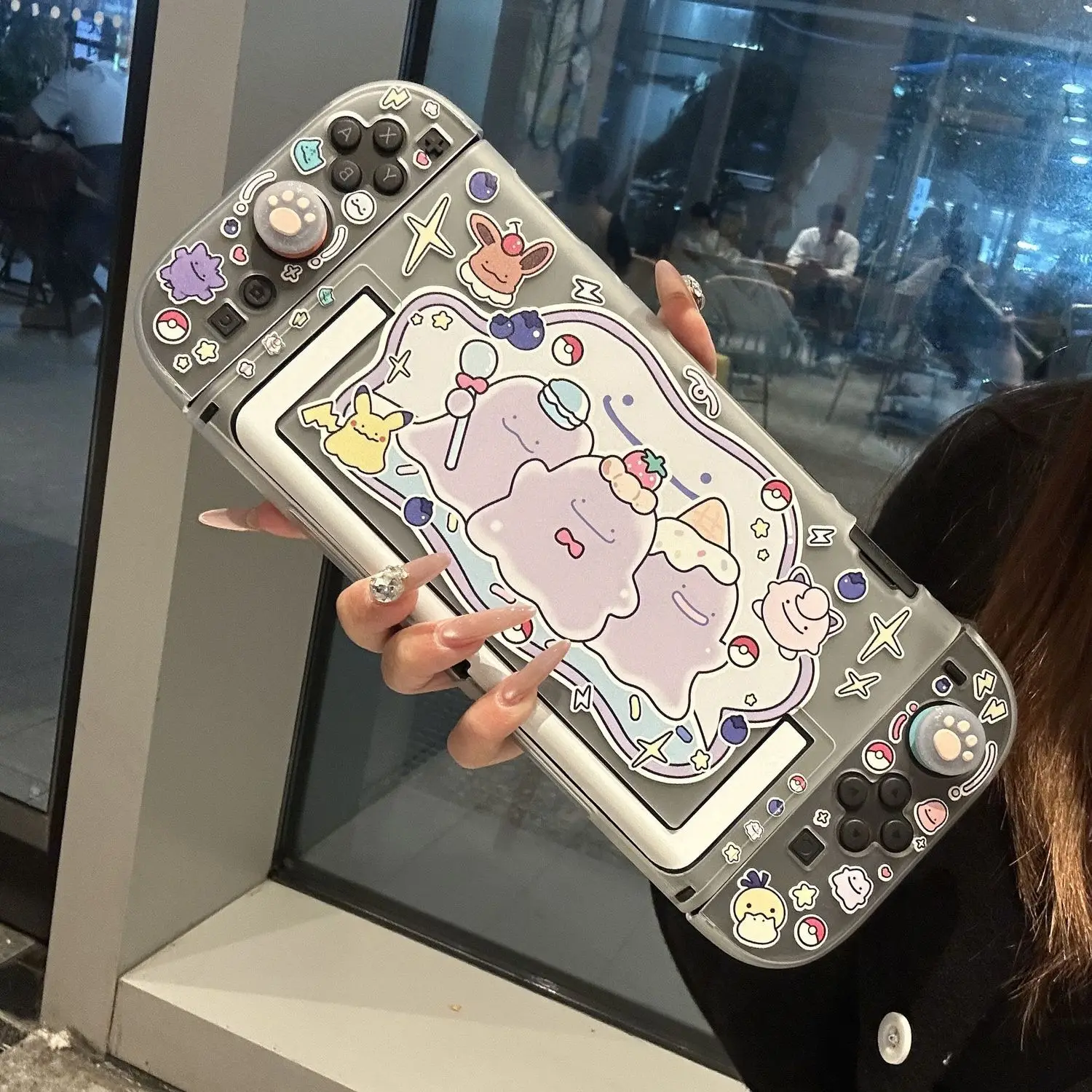 Capa Protetora Transparente Anime Fofa para Nintendo Switch 2/OLED, Capa Rígida Destacável para Joy-Con, Acessório de Capa para Dock