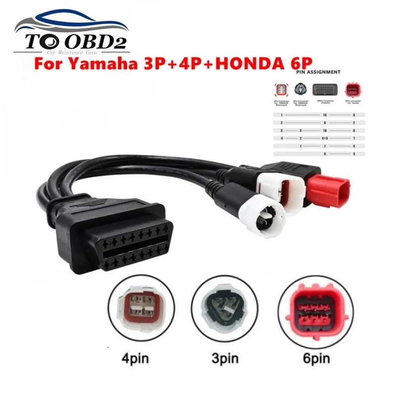 3 IN 1 Motorcycle Diagnostic Connector Cable For Yamaha 3pin 4pin for honda 6pin OBD2 Cable Adapter OBD 2 Motor Extension cable