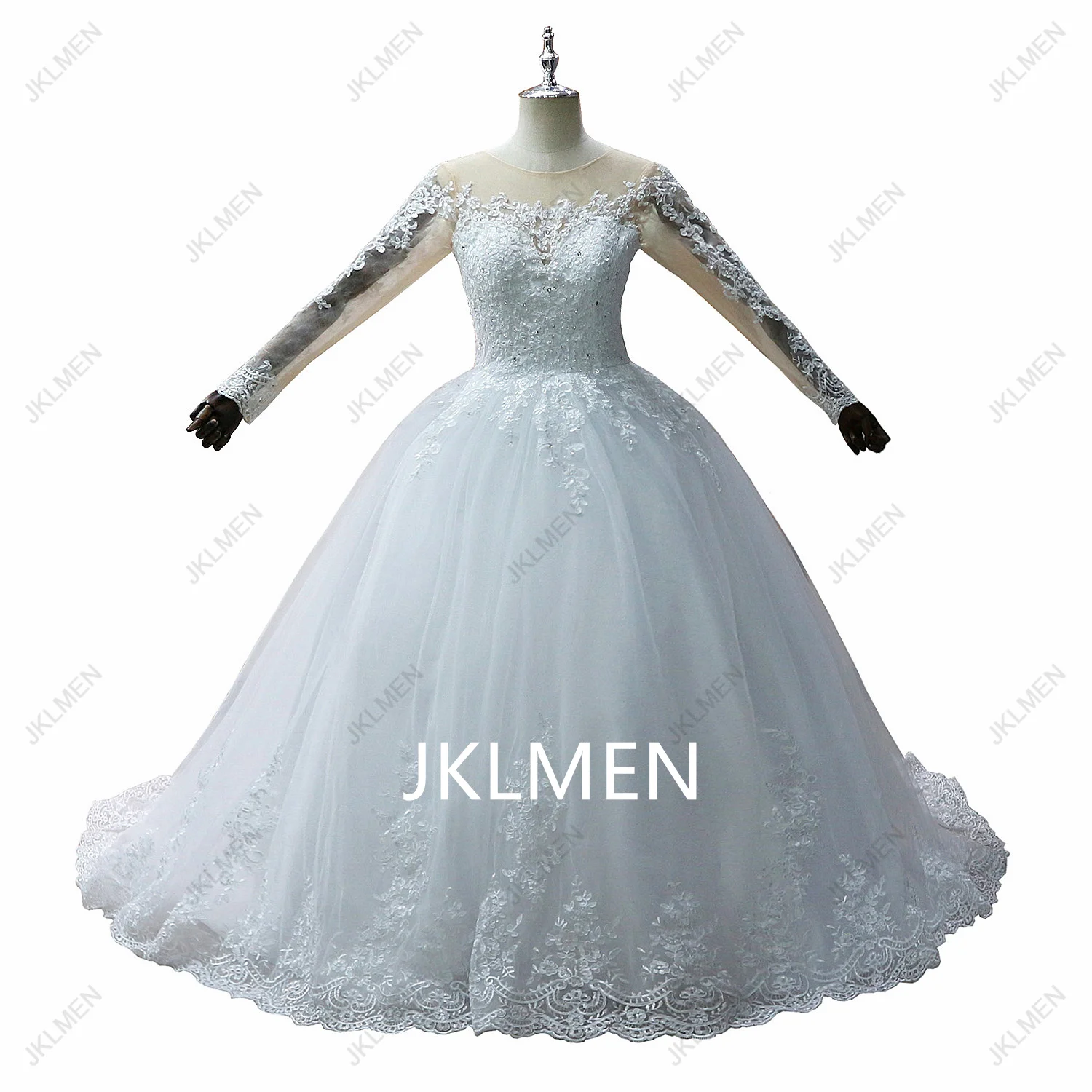 Prinses Baljurk Kant Appliques Afrikaanse Trouwjurken Vintage Lange Mouwen Kralen Korset Rug Bruidsjurken Vestido De Novia