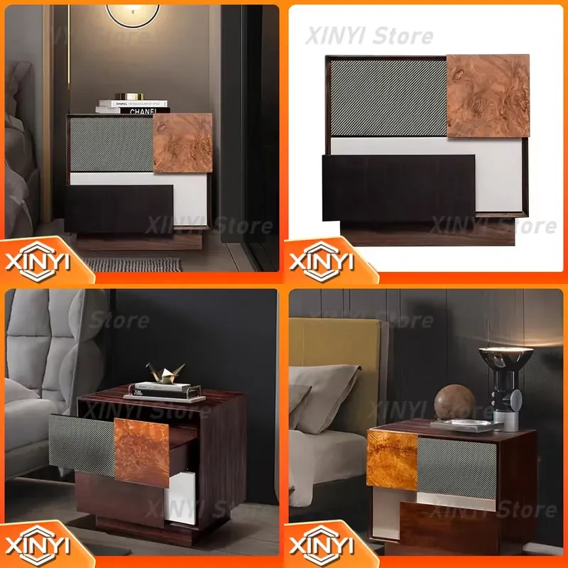Italian Vintage Walnut Bedside Cabinet for Modern Bedroom Decor Simple Creative Distressed Storage Chest for Small Space