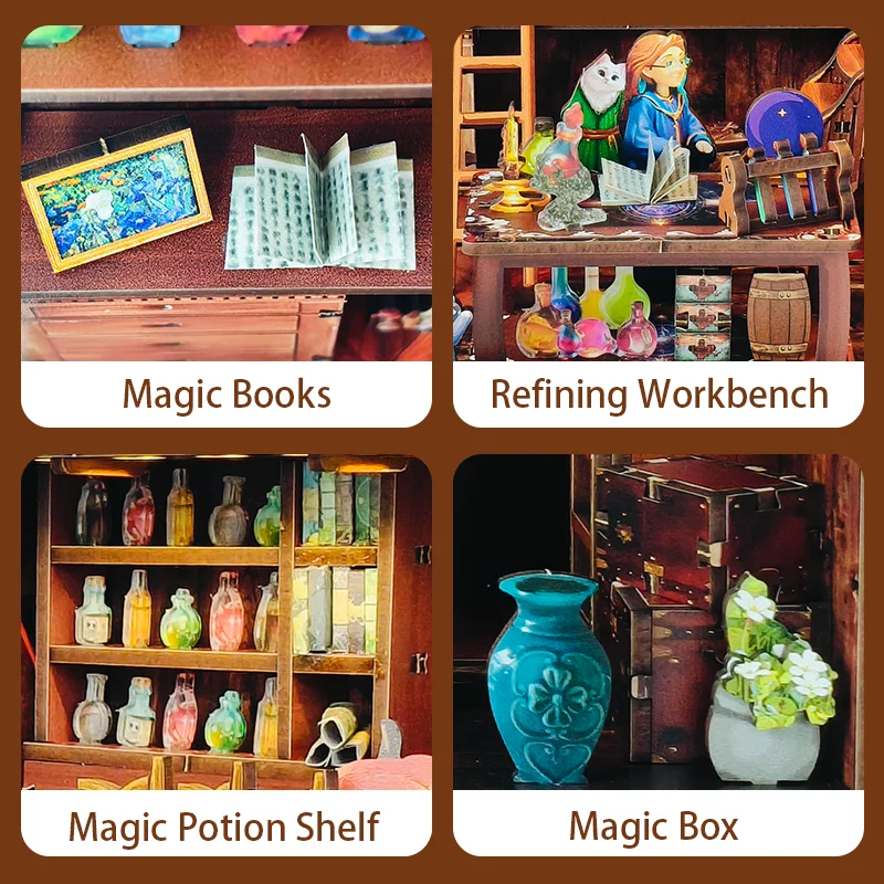 Kits de construction miniatures en bois, bricolage, potion magique, maisons de poupée de laboratoire avec meubles, maisons de poupée pour amis, cadeaux d'anniversaire