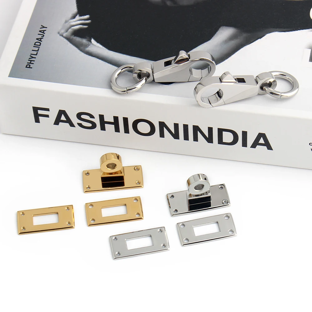 1/4/10Sets New Style Stainless Steel Metal Rectangle Eyelets Lock For Purse Handbags Bags Hanger Sole Plate Lock Accessories