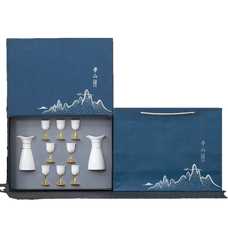 

Suet Jade Porcelain Baijiu Cup Set Household Premium Wine Set Ceramic Chinese Spirits Cup Wine Dispenser Gift Box