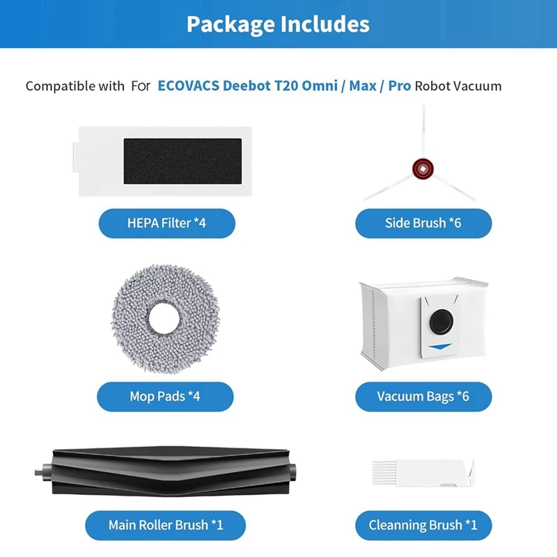 YCOC-pour ECOVACS T20 Omni/Max/Pro série accessoires brosse latérale principale filtre HEPA pièces de rechange en tissu de vadrouille