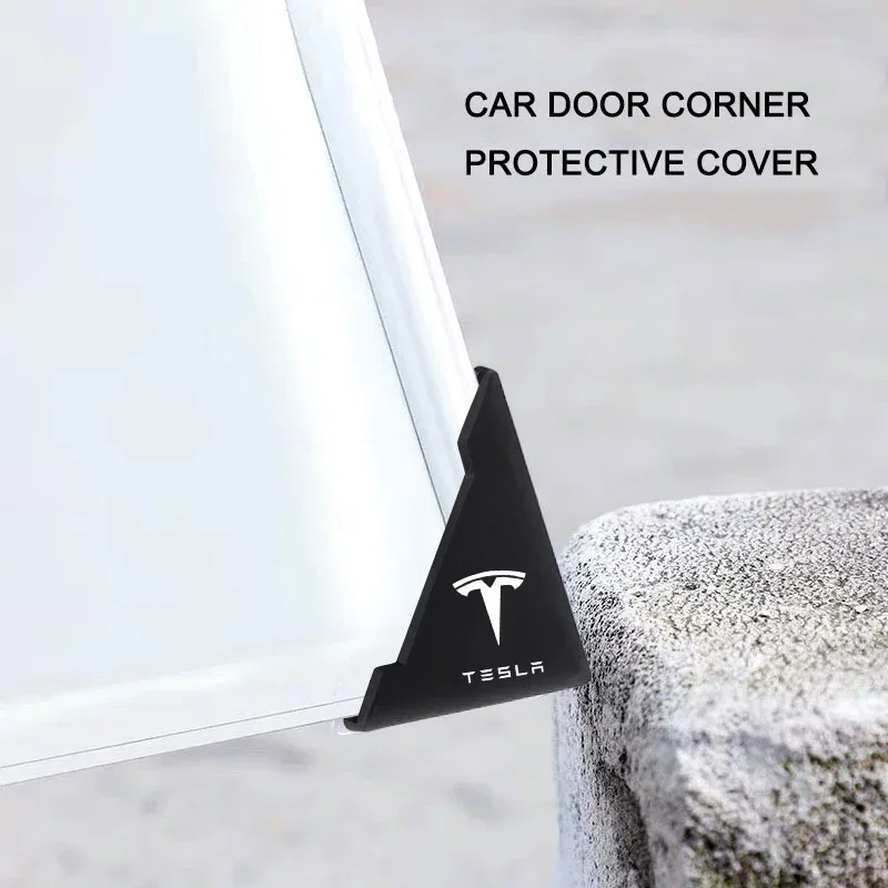 2Pcs Car Logo Door Angle Cover Bumper Crash Anti-Scratch Protector For Tesla Model 3 Model X S 2016-2020 Decals TM3 TMX Decal