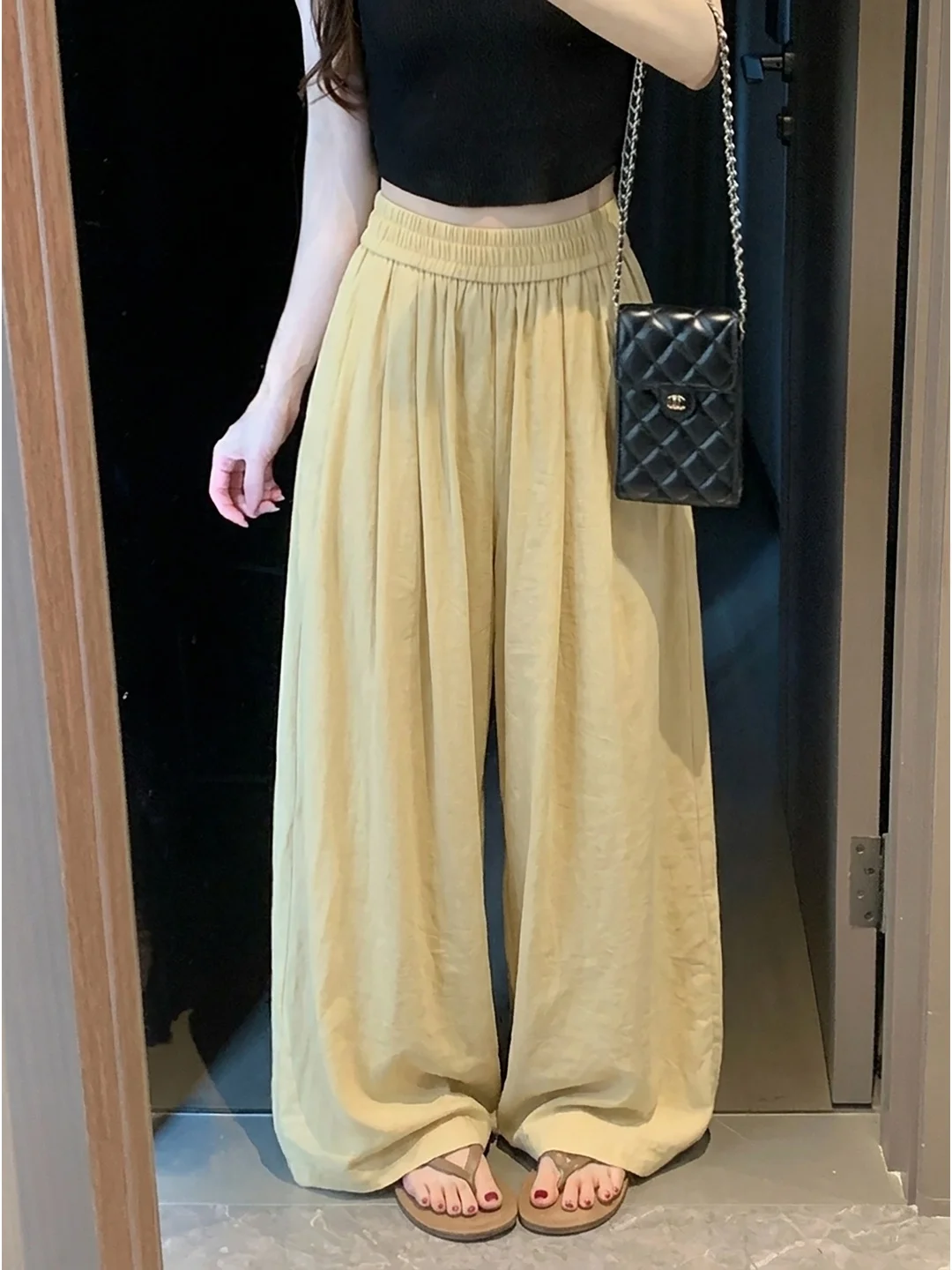 

Women's Loose Wide Leg Casual Pants Summer 2026 New Style Elastic Waist Floor-Length Drapey Breathable Lazy Style Pleated