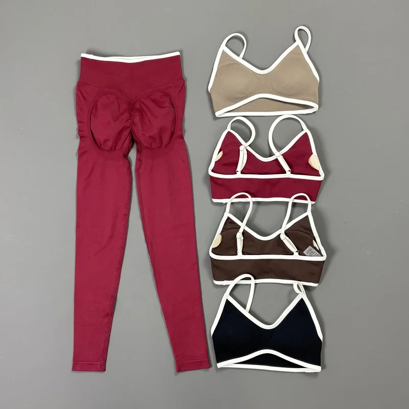 2Pcs HISTELLO Sports Leggings Set Women Sexy Seamless Scrunch Butt Compress Leggings Sports Bra Gym Fitness Training Yoga Suit