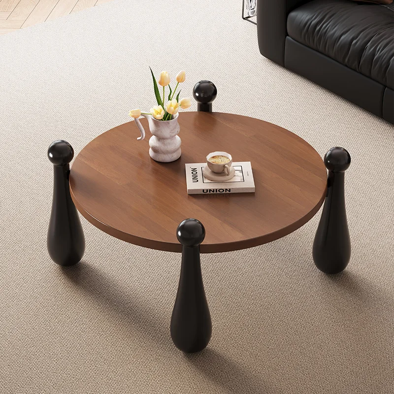 HYS modern simple solid wood round coffee table balcony tea table small apartment living room coffee table