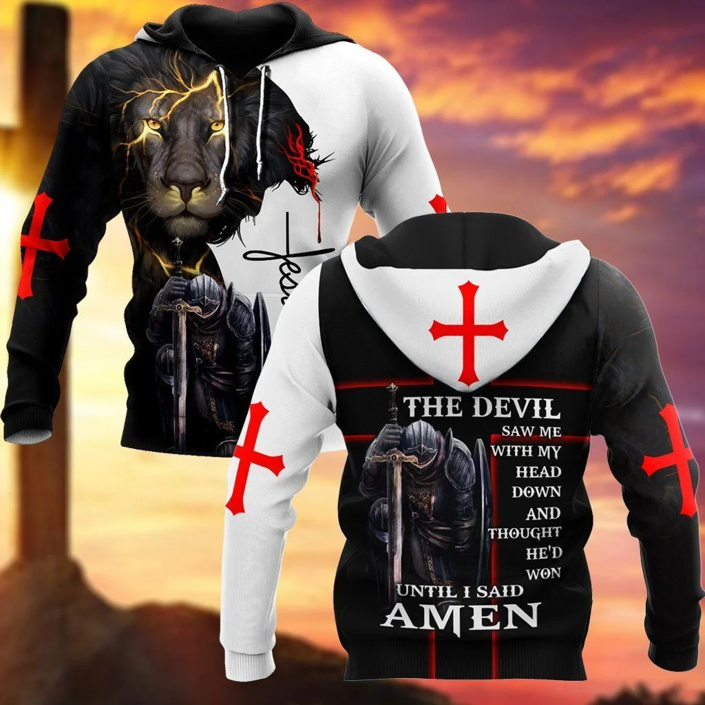 Men's Hoodie Knights 3D Print Jesus Cross God Autumn And Winter Casual Long Sleeve for Men New Arrival 2024 Fashion Streetwear