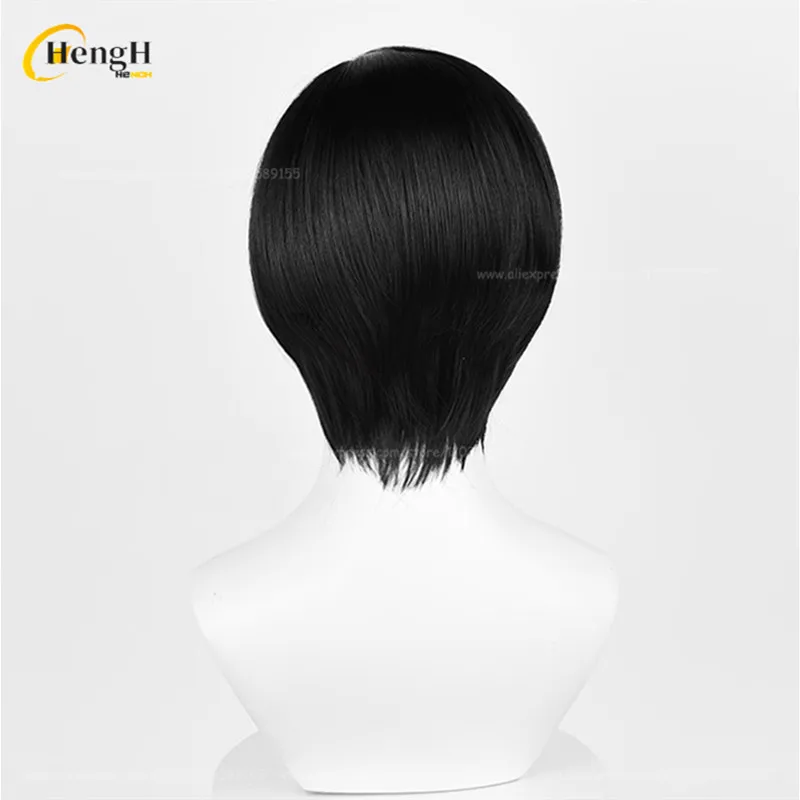 Ada Wong-Peruca Sintética Preta com Colar, Peruca Curta Anime, Cabelo Resistente ao Calor, Perucas de Festa, Boné, 30cm, Alta Qualidade