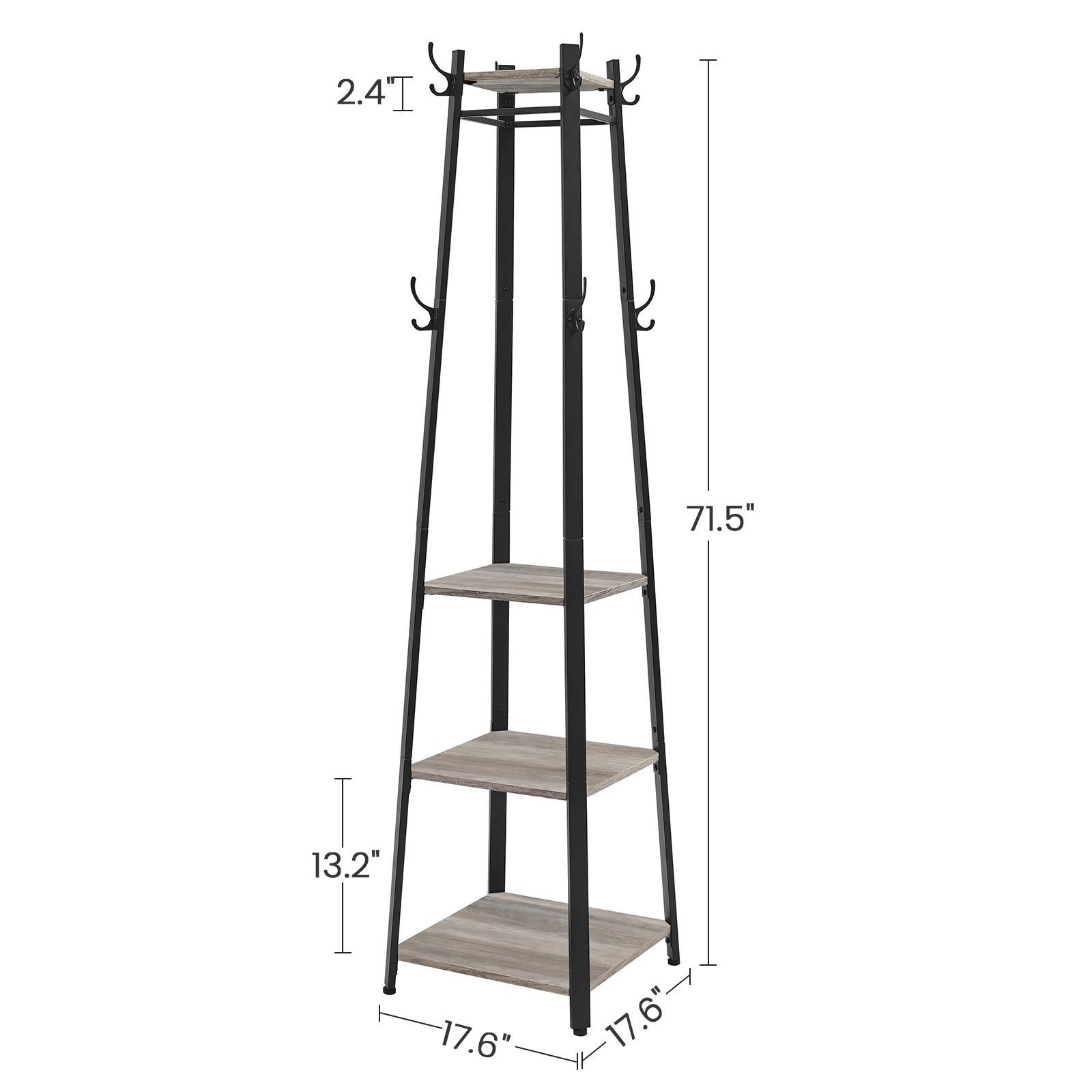 VASAGLE Coat Rack, Cloakroom, Clothes Rack with 3 Tier Shelf, Hooks and Rails, Steel Frame, Industrial Style