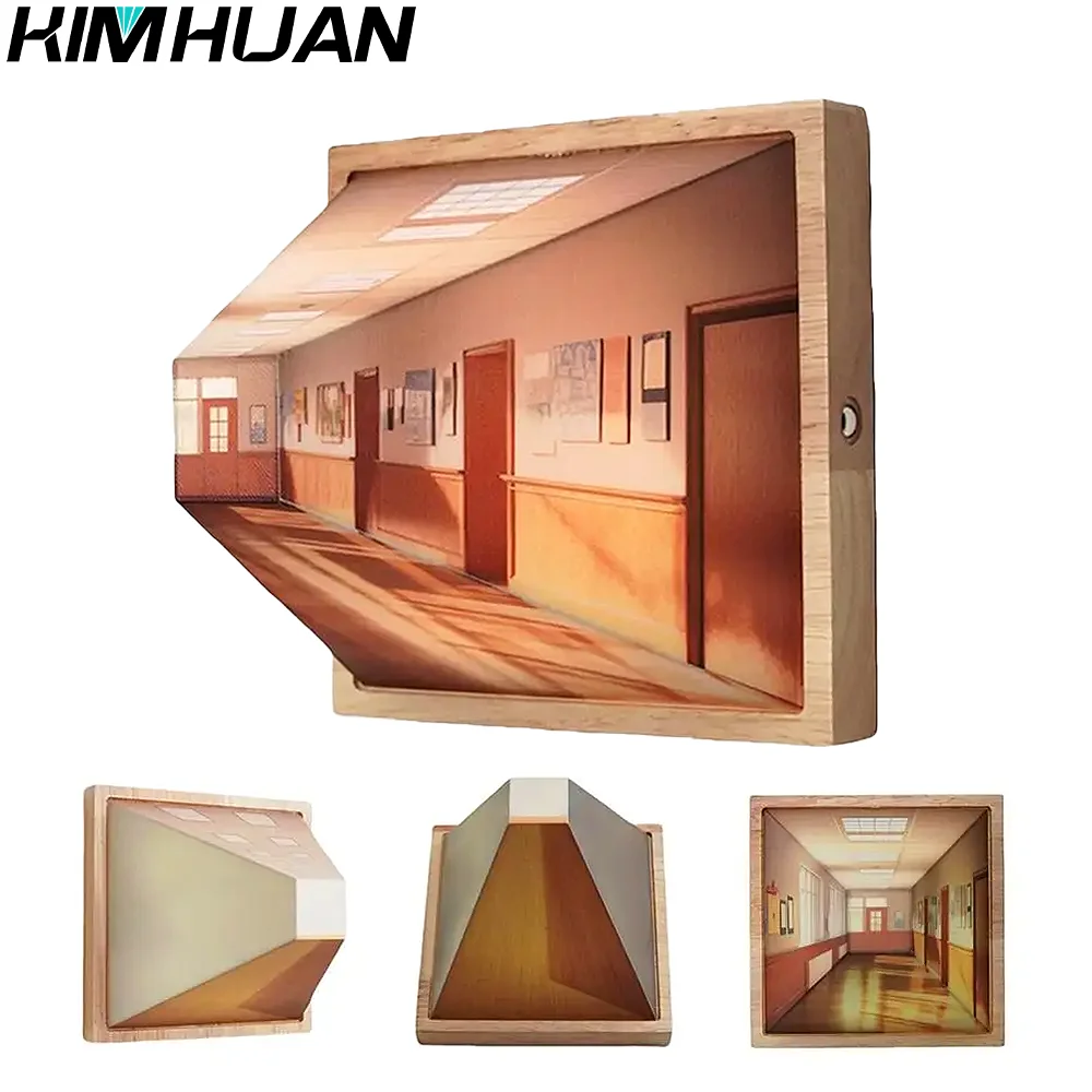 3D Naked Eye vision Wooden Wall Lamps Living Room Recharge Table Lamps Without Punching Holes Wall Hanging Ambient Night Lights