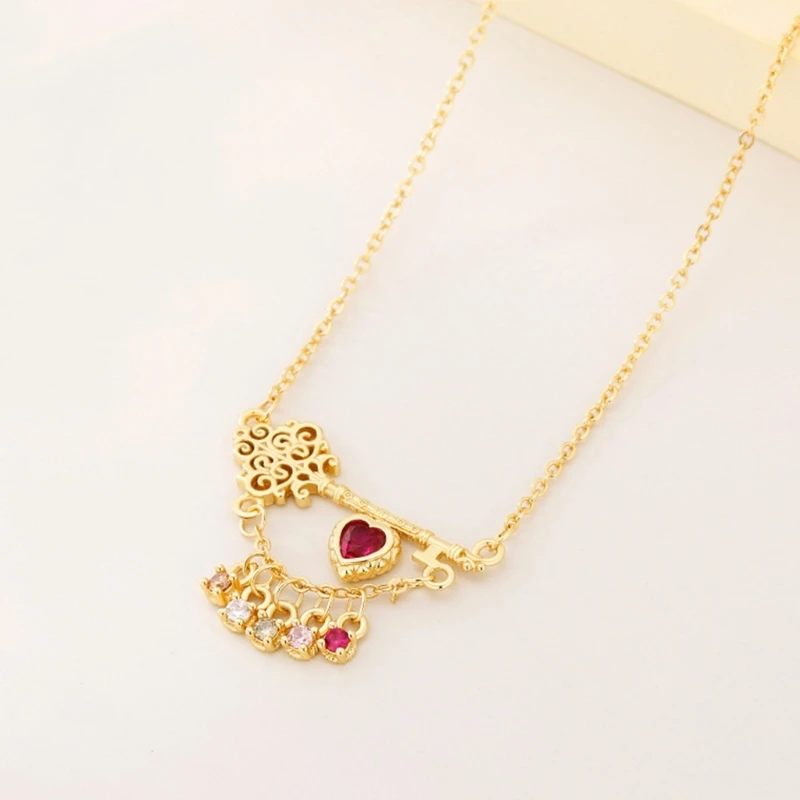 M2EA Elegant Key Heart Pendant Necklace Fashion Clavicle Chain Statement Choker Vintage Jewelry Adjustable Collar Necklace