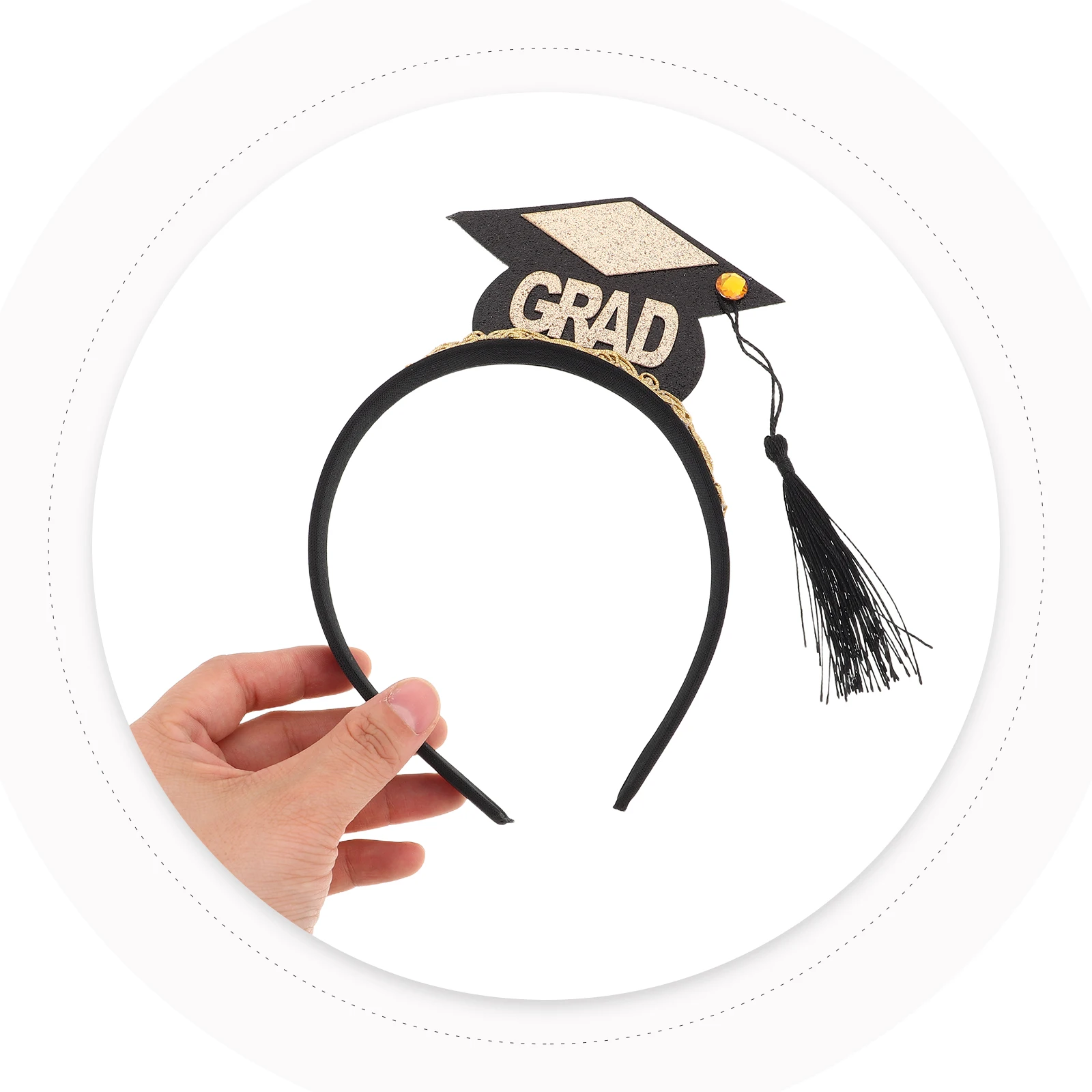 

2pcs Graduation Headband Hat Black Sash Plastic Graduate Cap Hair Band Party Supplies Comfortable Versatile Use Stylish