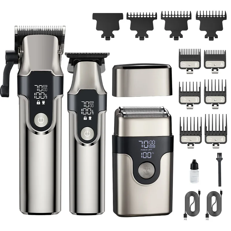 2026 High Performance Electric Hair Trimmer Clippers Shaver Set for Stainless Steel Blades Lithium Battery Brushed Motor for Men
