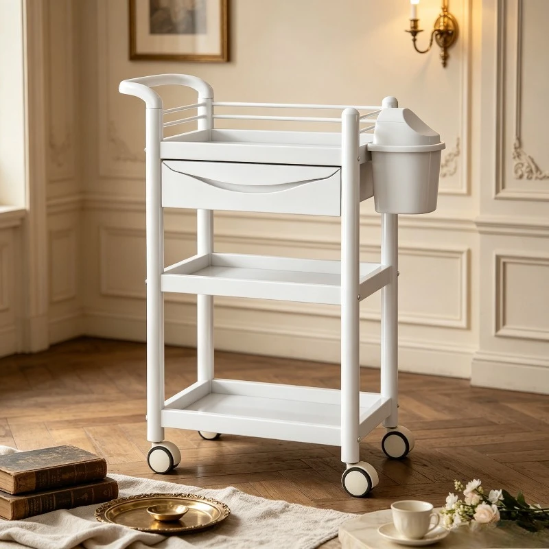 Beauty Salon Cart ABS Moisture-Proof Odorless Hairdressing Trolley Rolling Storage Organizer for Spa Medical Home Use