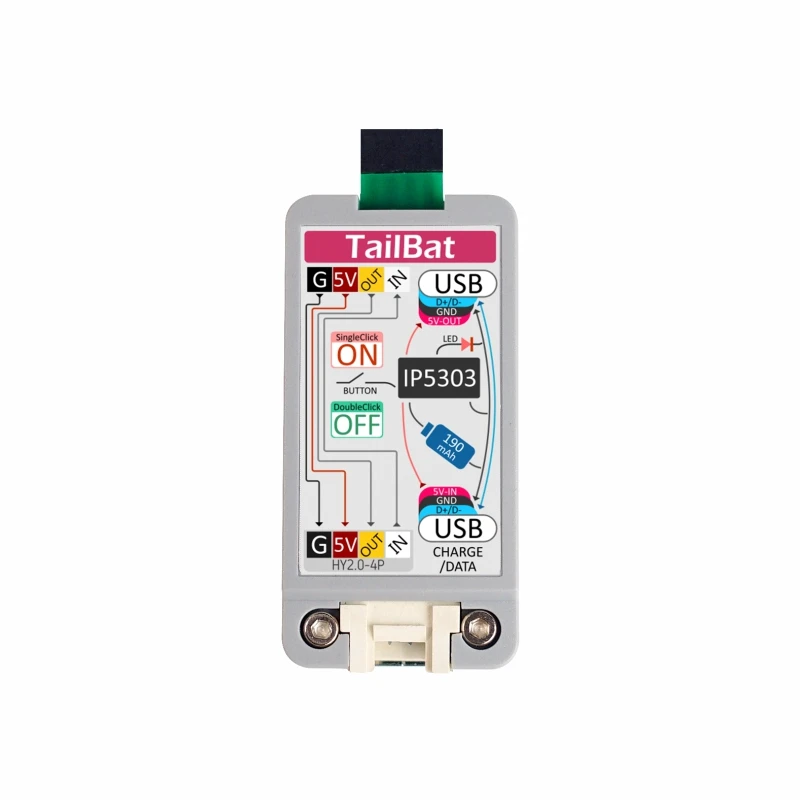 M5Stack ATOM TailBat Mobilny power bank 190 mAh Akumulator litowy wielokrotnego ładowania ze wskaźnikiem świetlnym