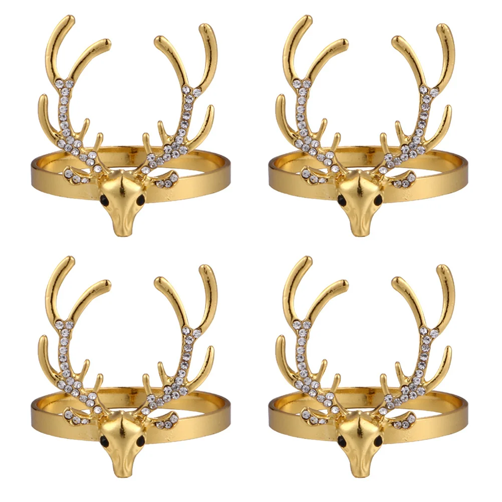 

4Pcs Christmas Napkin Rings Festive Deer Theme Table Accessories Elegant Napkin Buckles for Holiday Dining Room Decor