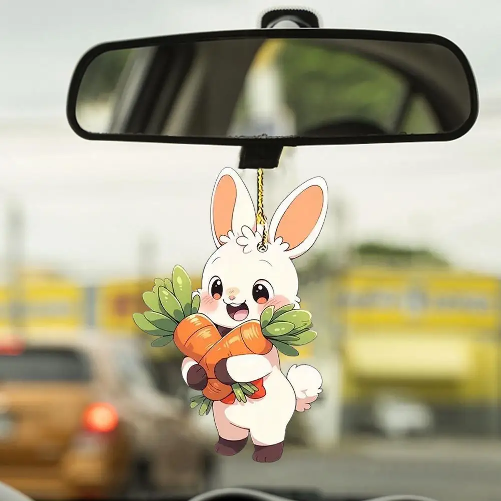 Acrylic Hanging Pendant Adorable Appearance Creative Shape Easter Bunny Car Hanging Ornament Rearview Mirror Decoration