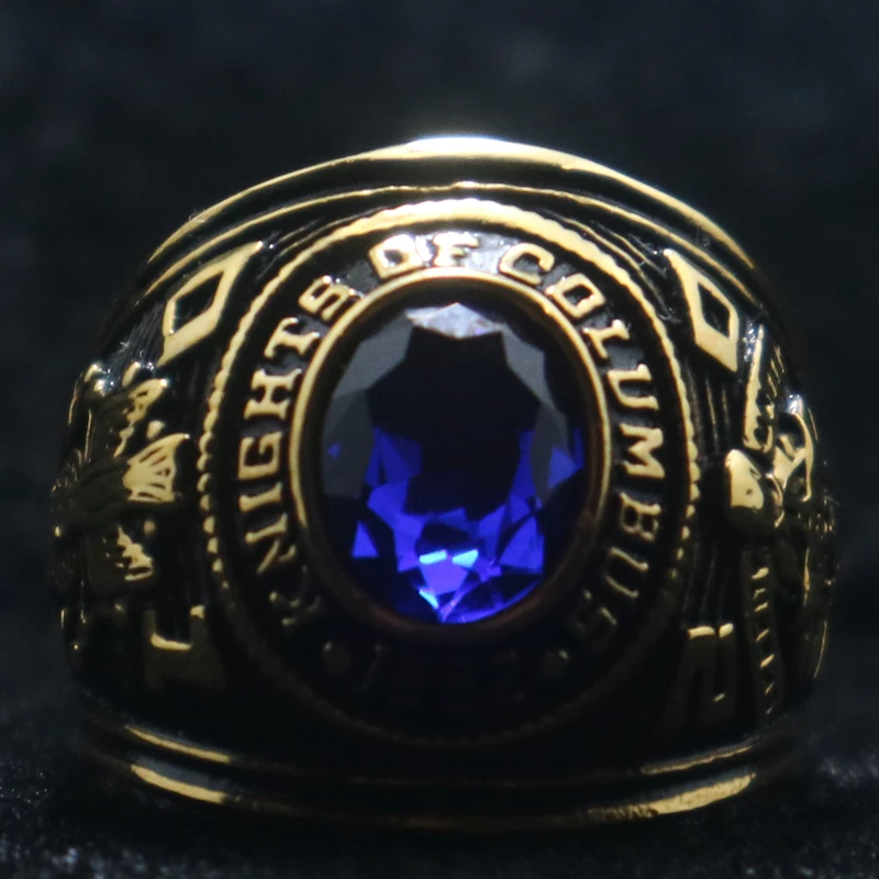 Newest Unisex 316L Stainless Steel Knights of Columbus Blue Stone Brother Ring