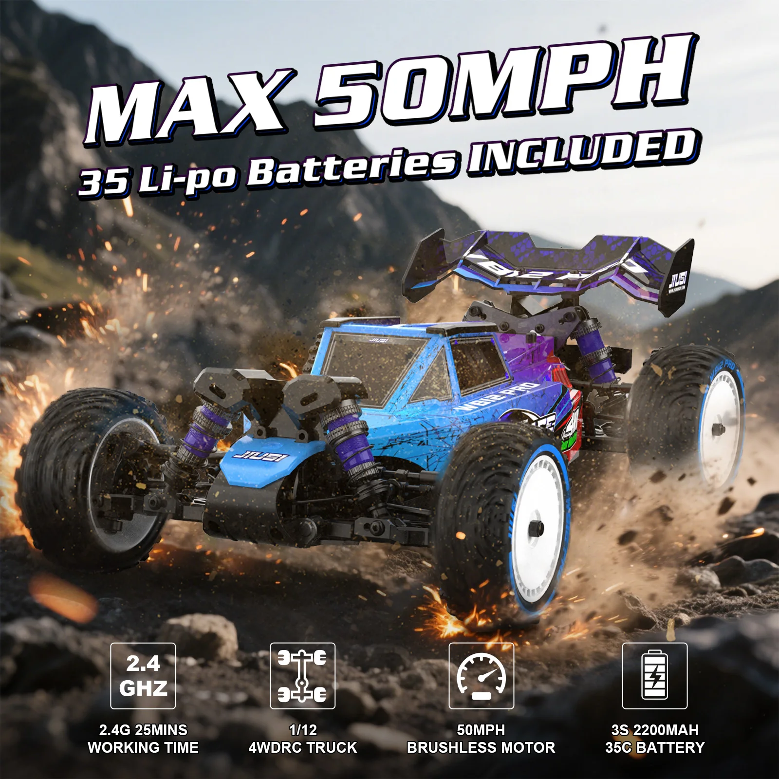 Jiusi wb12 pro 1/12 rc carro 80 km/h sem escova 4wd 2.4g controle remoto carro de corrida off-road de alta velocidade 3s 35c 2200mah bateria