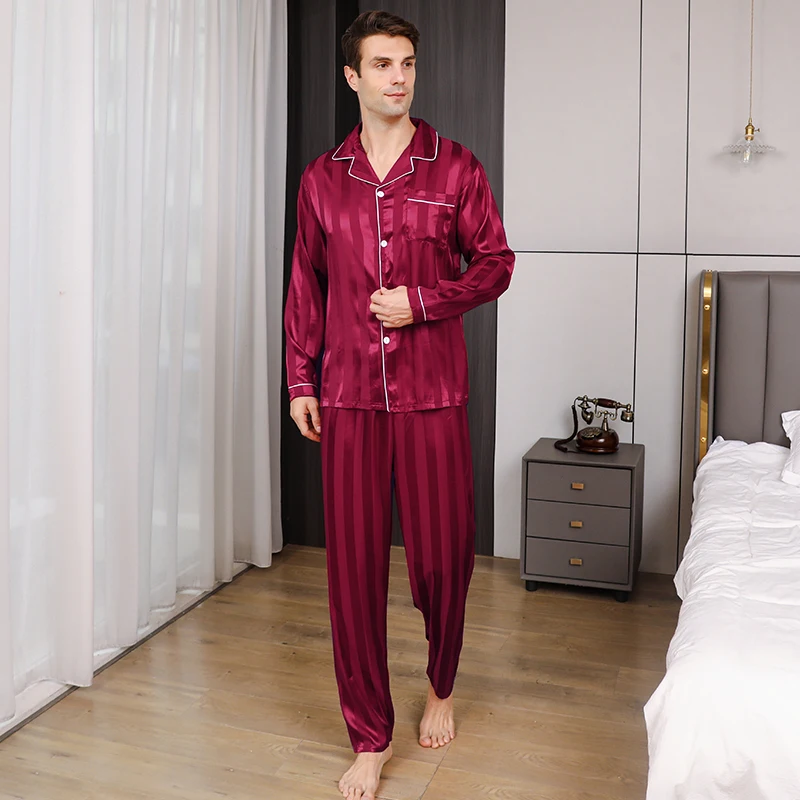 Men\'s pajamas long sleeves summer ice beautiful home clothes men\'s spring and autumn casual thin cardigan can wear out two suits