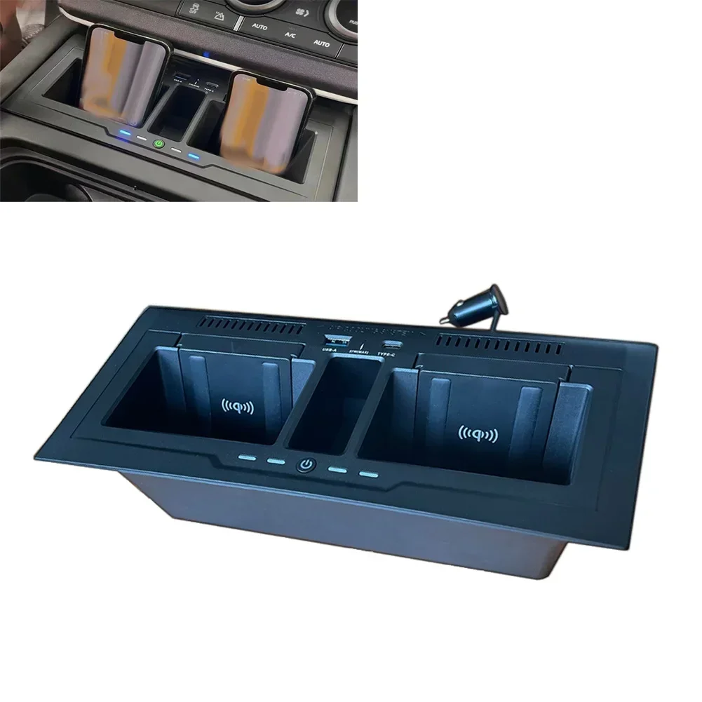 Car Wireless Charger Tray Pad For Land Rover For Defender 90 110 20-23 Dual position Car Wireless Charger Central Storage Box
