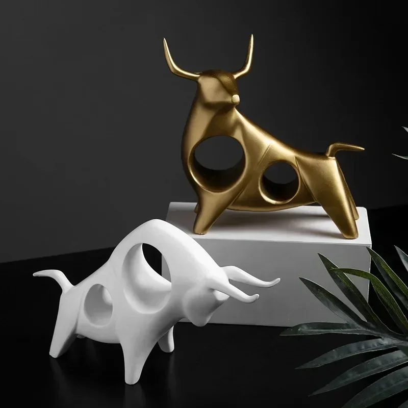 Modern Abstract Golden Calf Statue Resin Decoration Home Accessories Gift Geometric Taurus Sculpture bull ox Cattle decor art