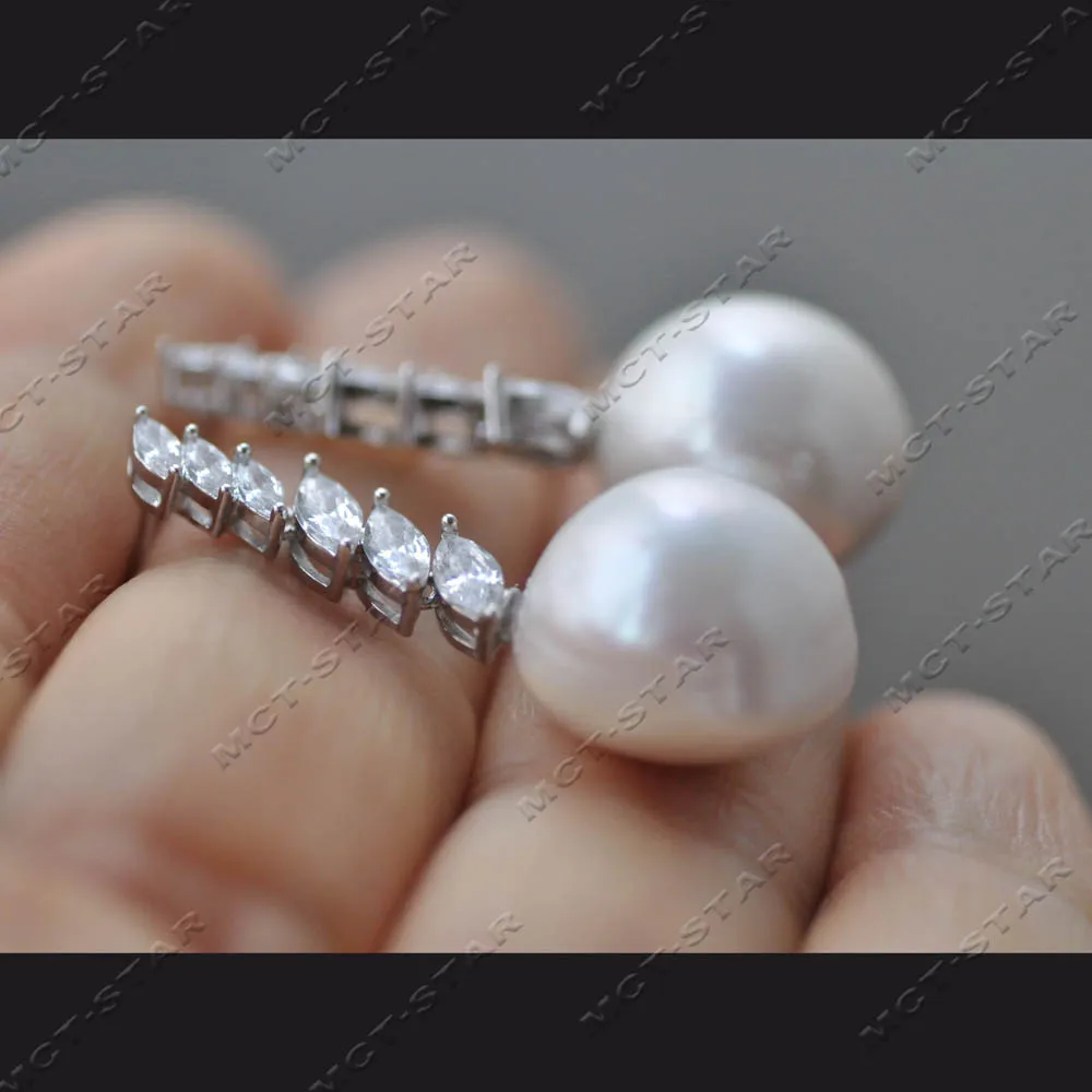 MTC·STAR15mm Marquise CZ Vine White Round Spherical Edison Pearl Dangle Earrings For women (Z14709) Earrings