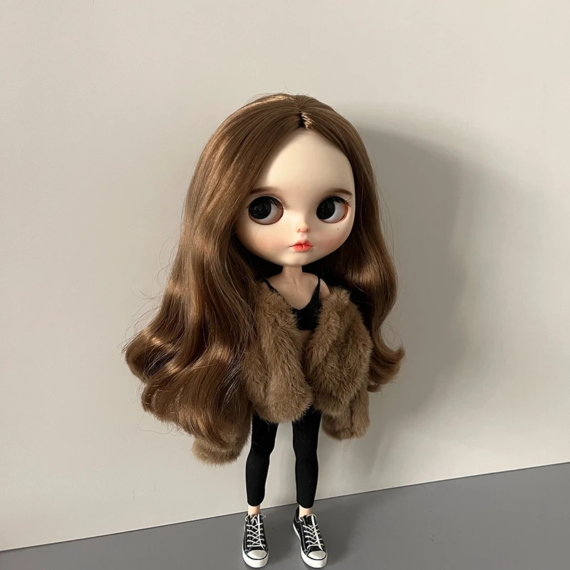 1Pcs Blythe Doll Clothes Long Sleeve Soft Fur Coat Tops Yoga Pants Leggings Warm Casual Wear for Blyth OB24 Barbie 1/6 Dolls