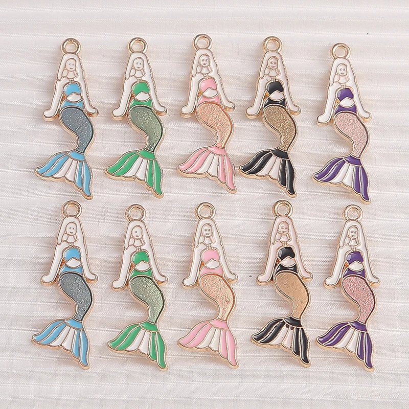 10 sztuk 12x32mm śliczne życie morskie Charms emalia syrenka Charms wisiorki do tworzenia biżuterii kolczyki naszyjniki DIY akcesoria rzemieślnicze