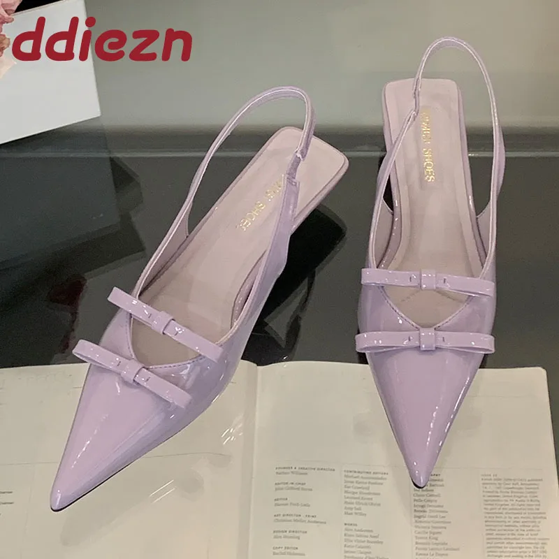 

Женская обувь с острым носком, женские босоножки на низком каблуке, туфли-лодочки, модные женские босоножки на каблуке с узлом-бабочкой, туфли-лодочки