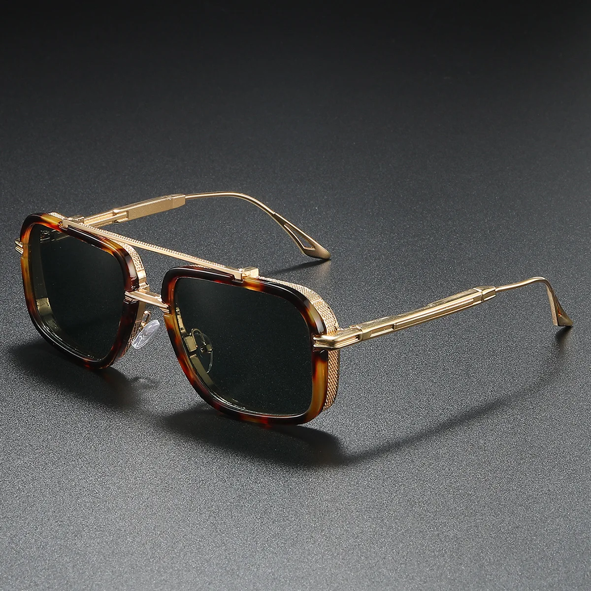 Große Quadratische Sonnenbrille Männer Steampunk Stil Metall Pilot Sonnenbrille Luxus Designer Marke Brillen Fashion Shades Doppel Strahl